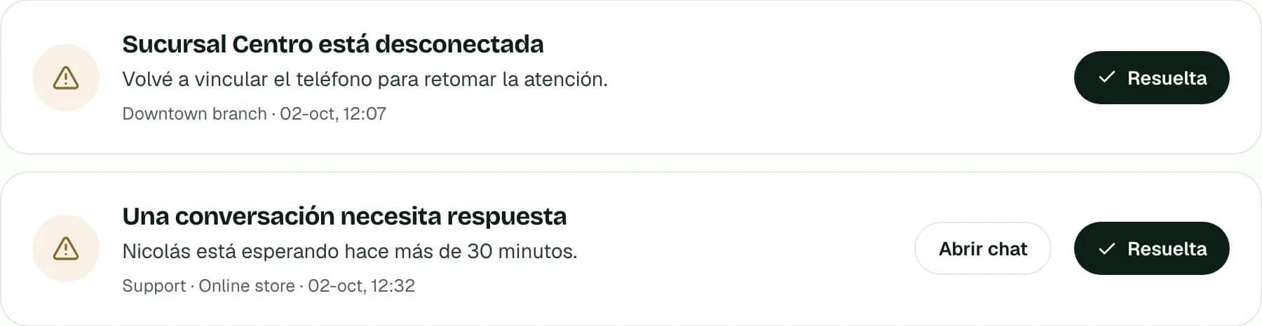 Alertas pendientes